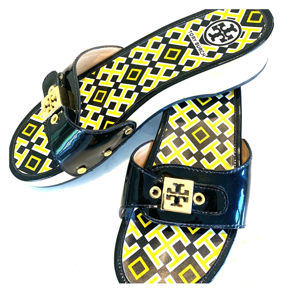 Tory Burch Dixon Black Patent Leather Slides